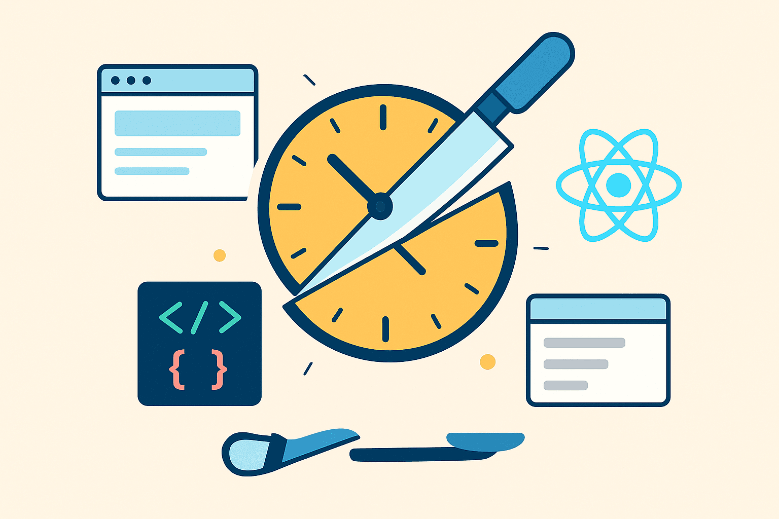 A playful illustration of knife cutting a clock.
