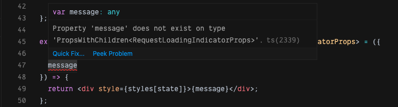 a component with an error message over the message prop